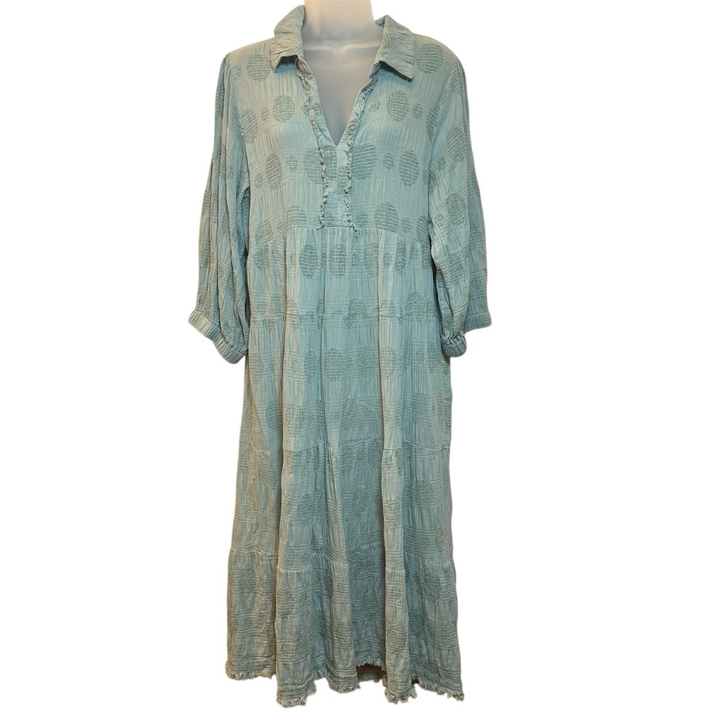 Umgee Women's Midi Tiered 3/4 Sleeve Dress Size XL Mint Colored